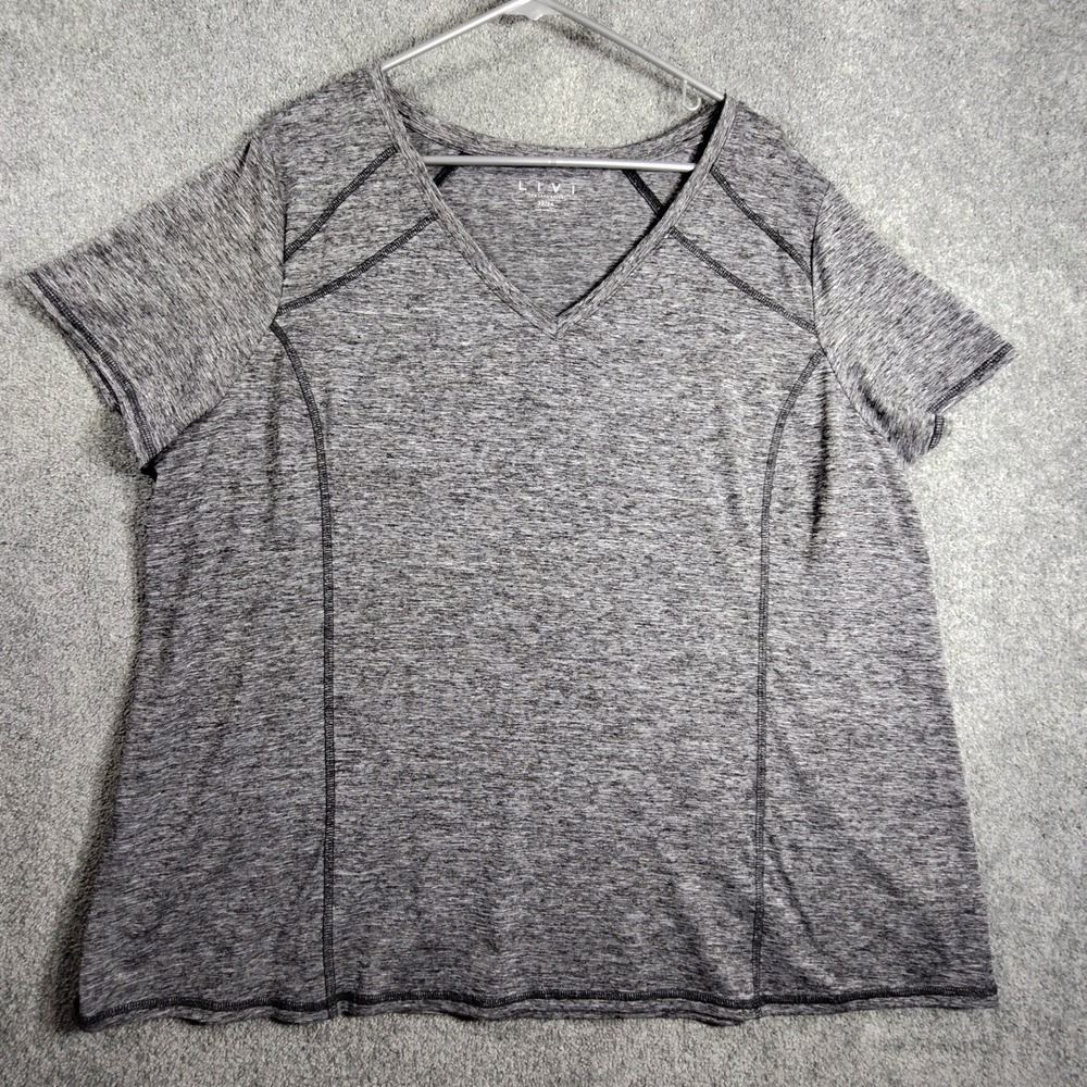 LIVI Active Top V-Neck Heather Gray Short Sleeve Plus Size 22/24 Heathered